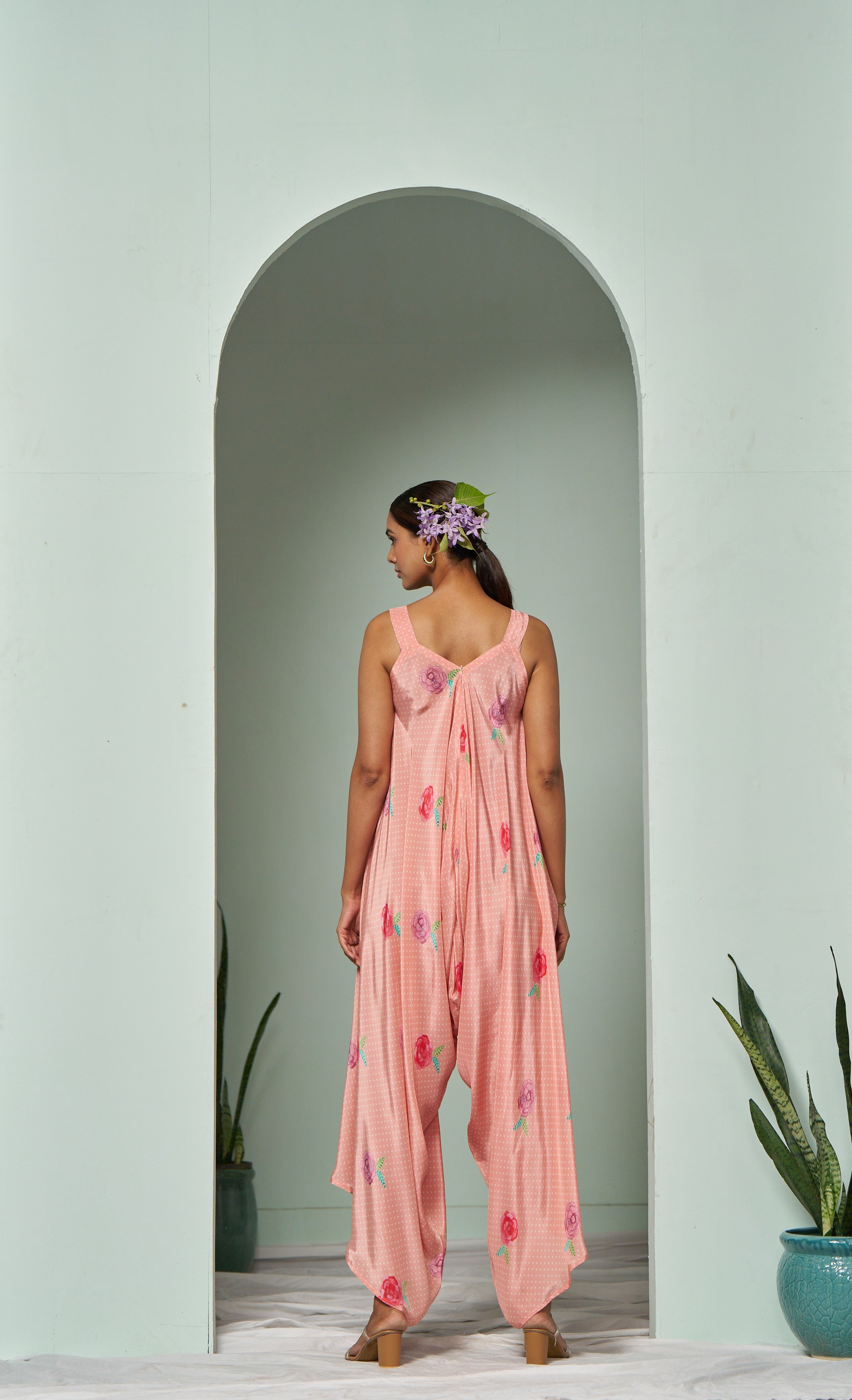 Pastel Peach Printed Jumpsuit