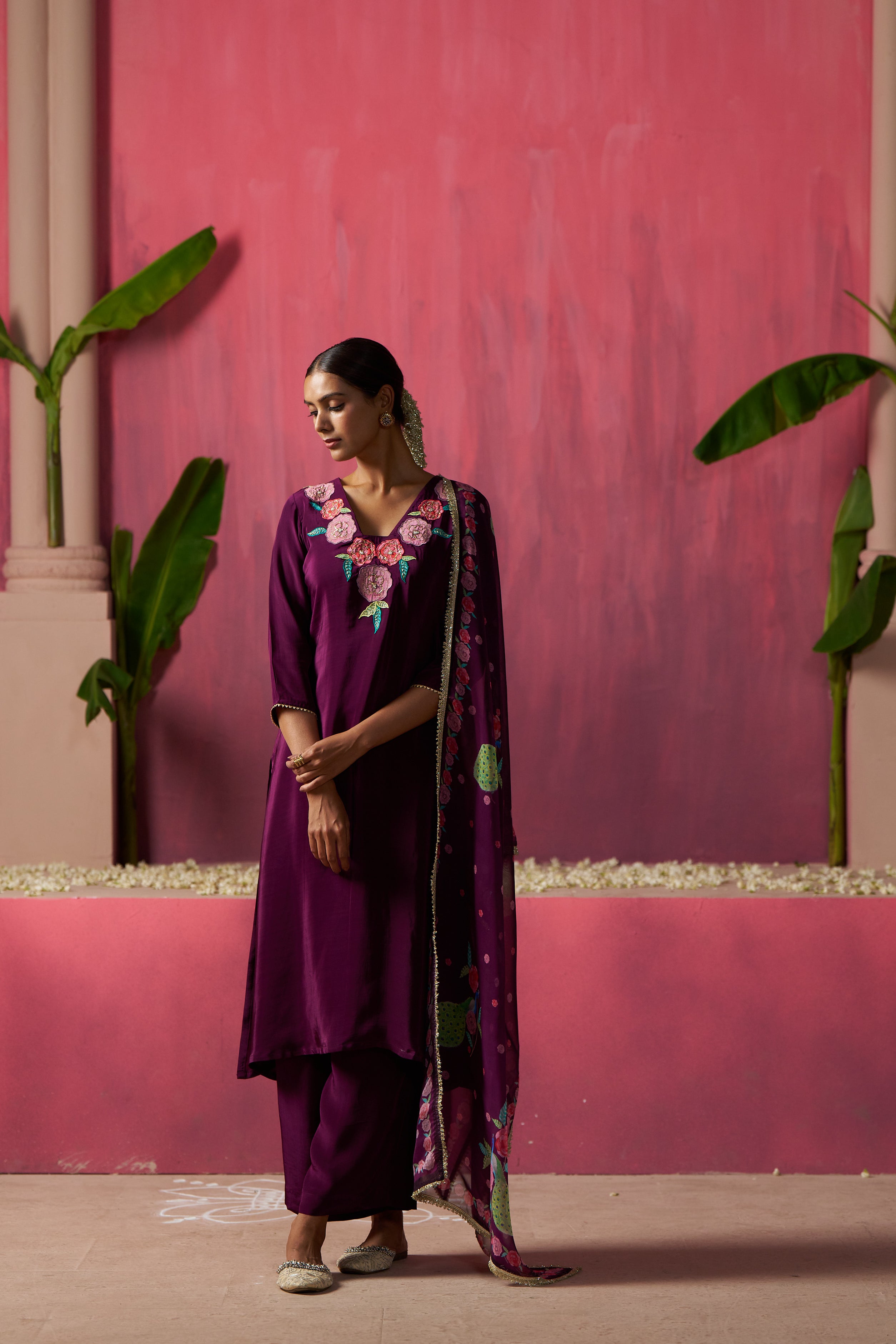 Mulberry Purple 3 Picec Suit With Printed Dupatta